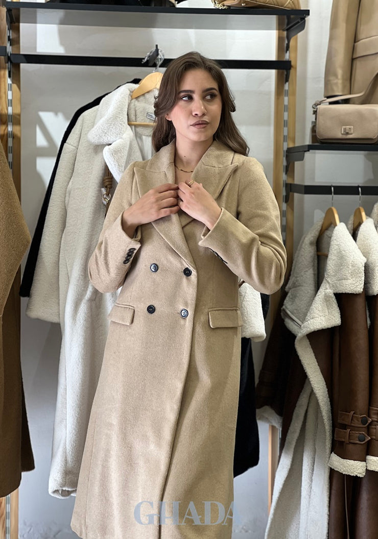 Manteau long ajustée en Beige