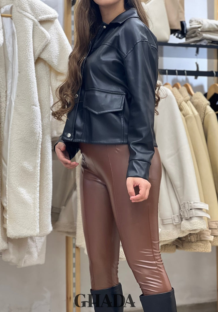 Legging en simili cuir marron