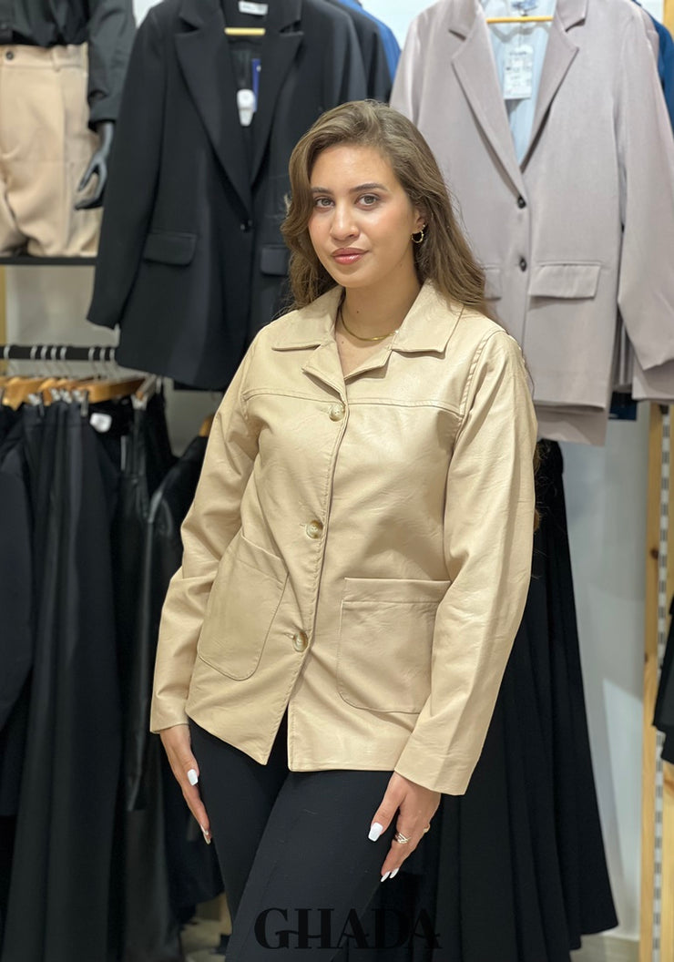 Veste beige en simili-cuir