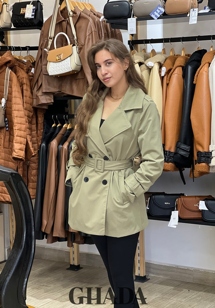 Trench-coat mi-long en vert