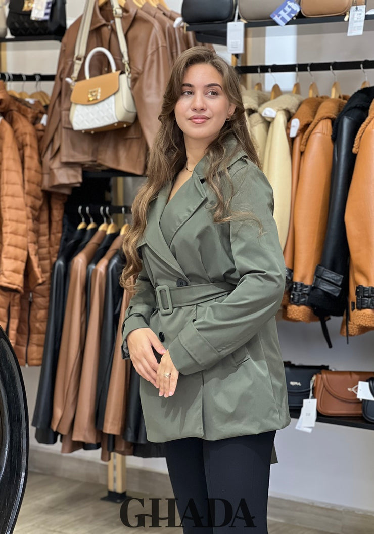 Trench-coat mi-long en vert kaki