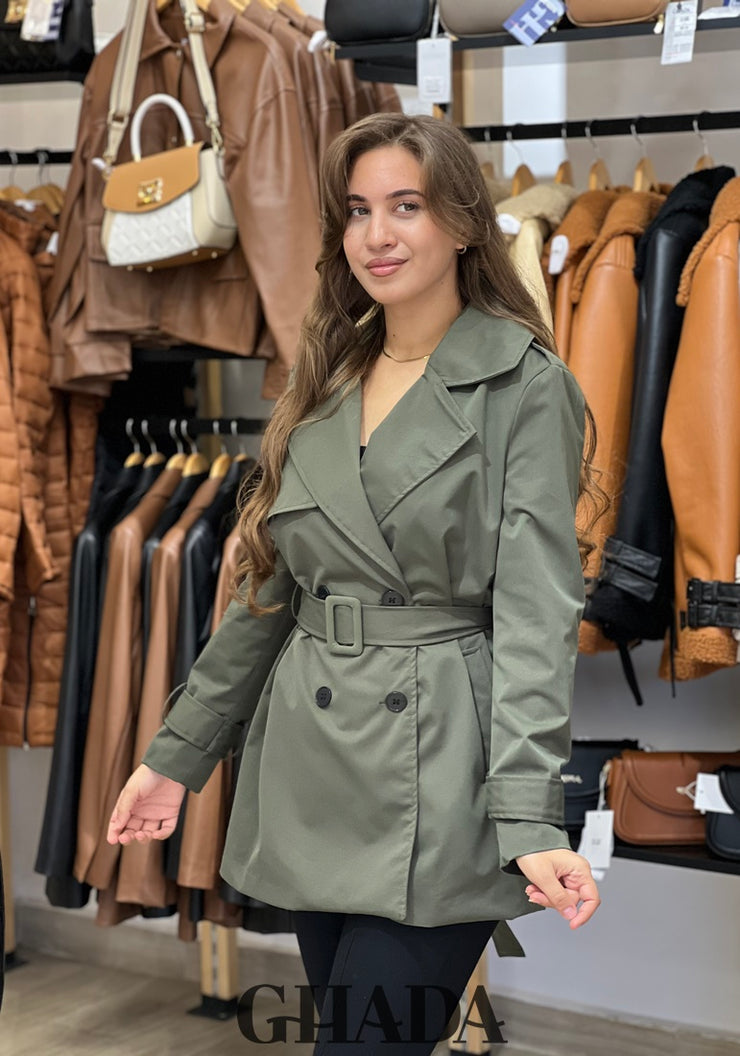 Trench-coat mi-long en vert kaki